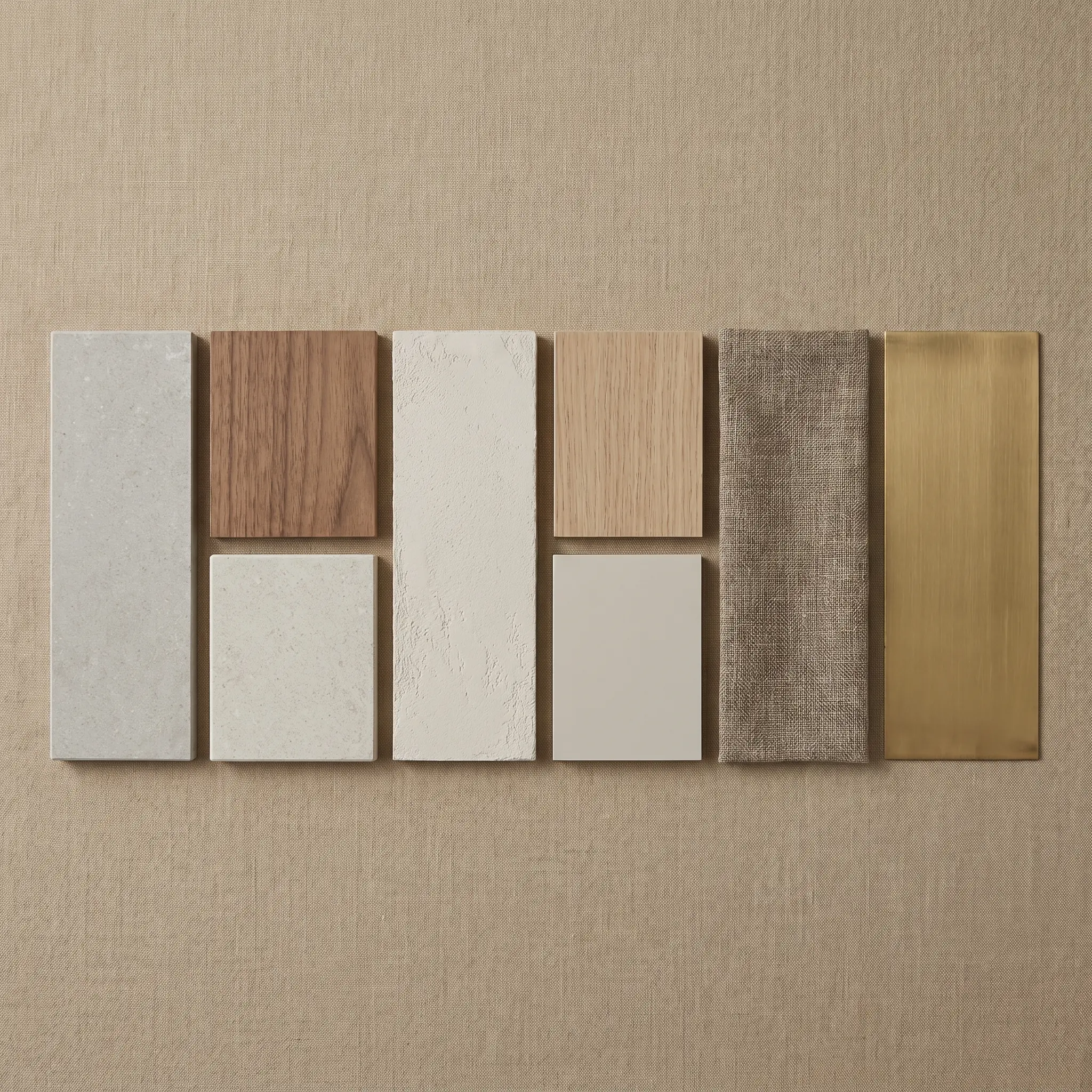 Interior material samples arranged by texture and sheen